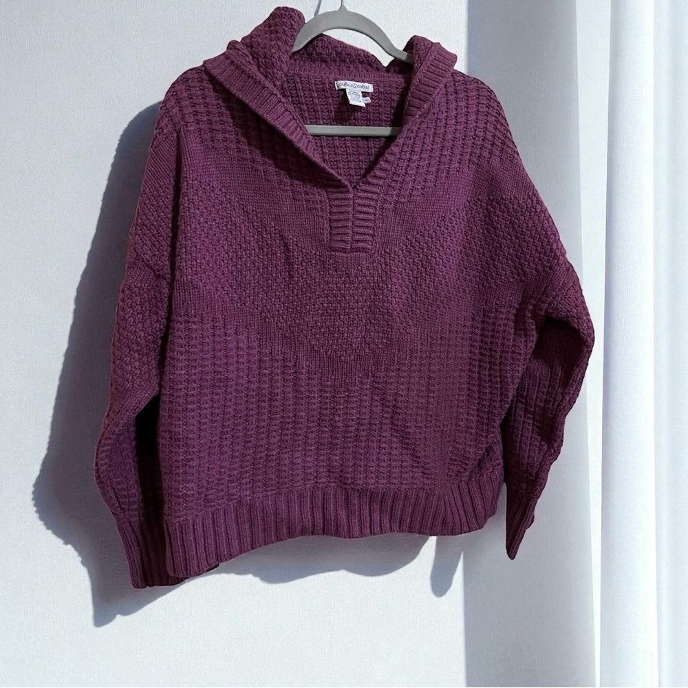 Carbon2cobalt Wool Blend V Neck Hoodie Chunky Knit Purple Sweater Size XL